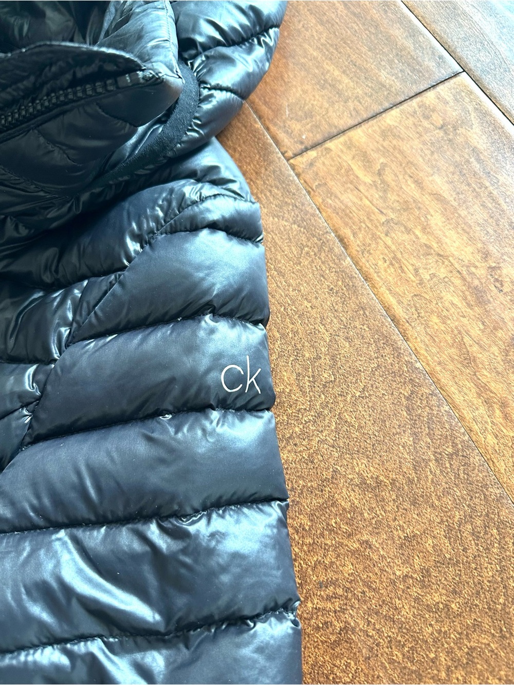 Calvin Klein XL Black Packable Premium Down Long Puffer Coat Hooded - Picture 5 of 11